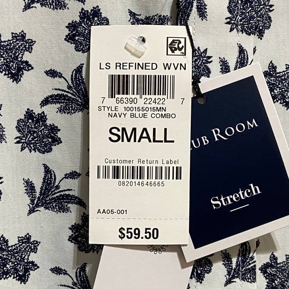 Club Room Men's Size Small Long Sleeve Button Up Shirt Blue Floral Pattern NEW - Picture 11 of 13